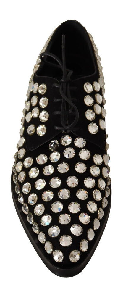 Dolce & Gabbana Schwarz Leder Kristalle Schnürschuhe Formal Schuhe