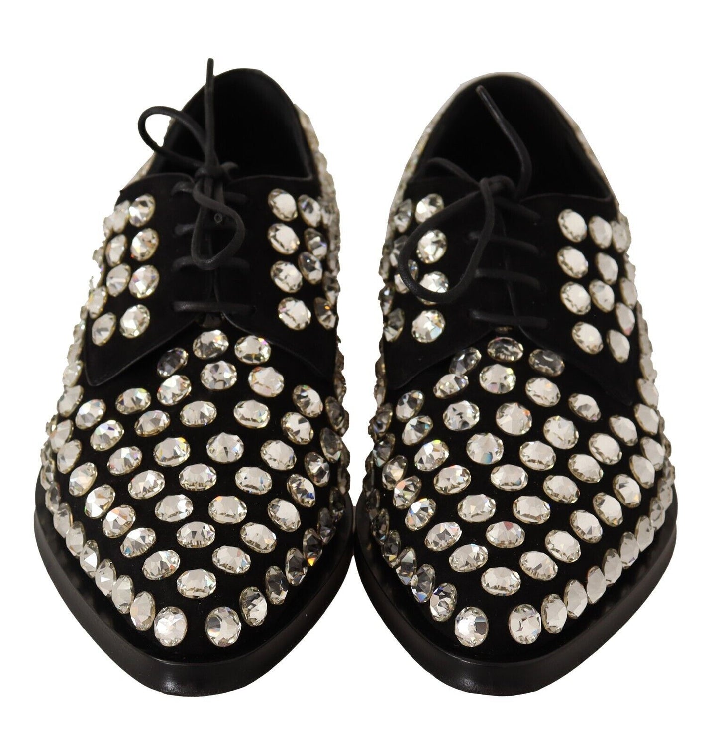 Dolce & Gabbana Schwarz Leder Kristalle Schnürschuhe Formal Schuhe