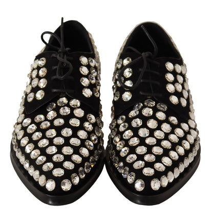 Dolce & Gabbana Schwarz Leder Kristalle Schnürschuhe Formal Schuhe
