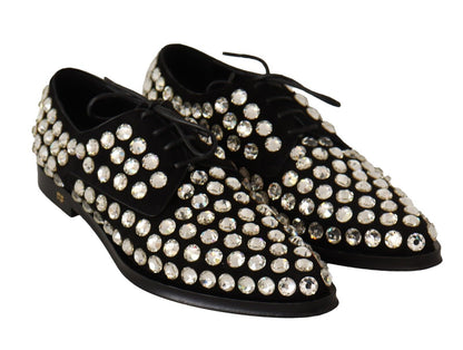 Dolce & Gabbana Schwarz Leder Kristalle Schnürschuhe Formal Schuhe