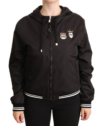 Dolce & Gabbana Schwarze Polyester Bomberjacke mit Kapuze und Reißverschluss