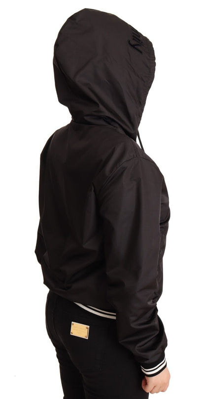 Dolce & Gabbana Schwarze Polyester Bomberjacke mit Kapuze und Reißverschluss