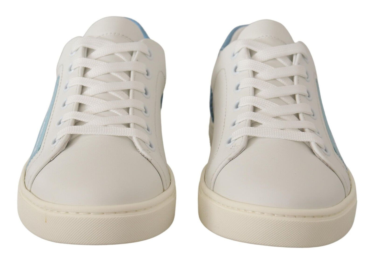 Dolce & Gabbana Weiß Blau Leder Low Top Turnschuhe Schuhe