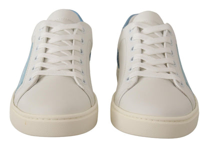 Dolce & Gabbana Weiß Blau Leder Low Top Turnschuhe Schuhe