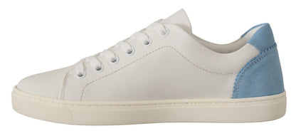 Dolce & Gabbana Weiß Blau Leder Low Top Turnschuhe Schuhe