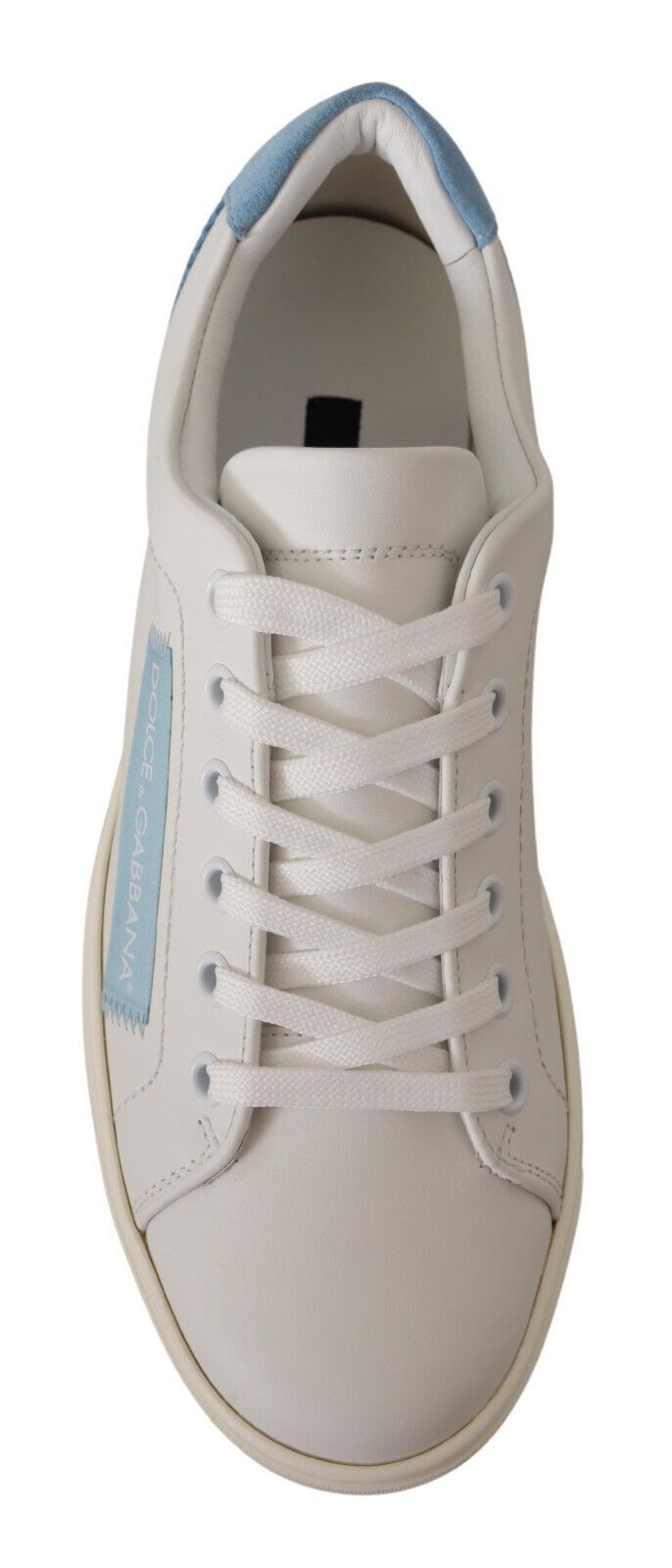 Dolce & Gabbana Weiß Blau Leder Low Top Turnschuhe Schuhe