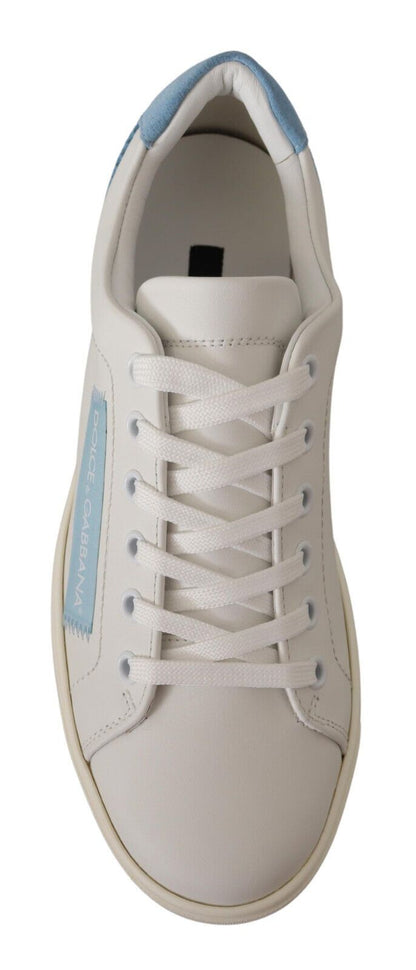 Dolce & Gabbana Weiß Blau Leder Low Top Turnschuhe Schuhe