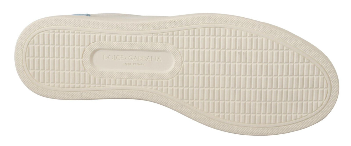 Dolce & Gabbana Weiß Blau Leder Low Top Turnschuhe Schuhe