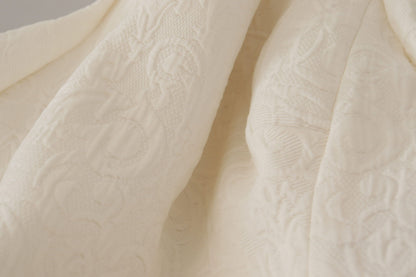 Dolce & Gabbana Weißes Jaquard Midi Kleid mit Blumenmuster und Brokatbesatz