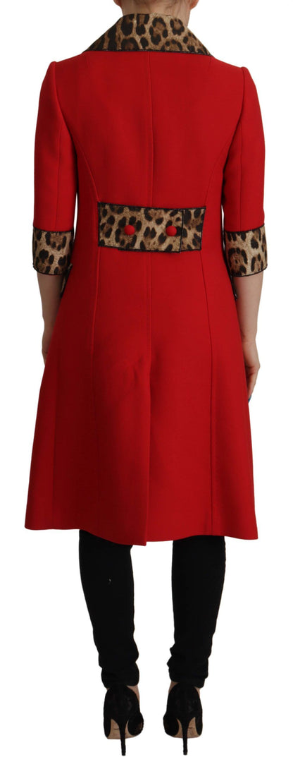 Dolce & Gabbana Trenchcoat-Jacke aus Wolle mit rotem Leopardenmuster