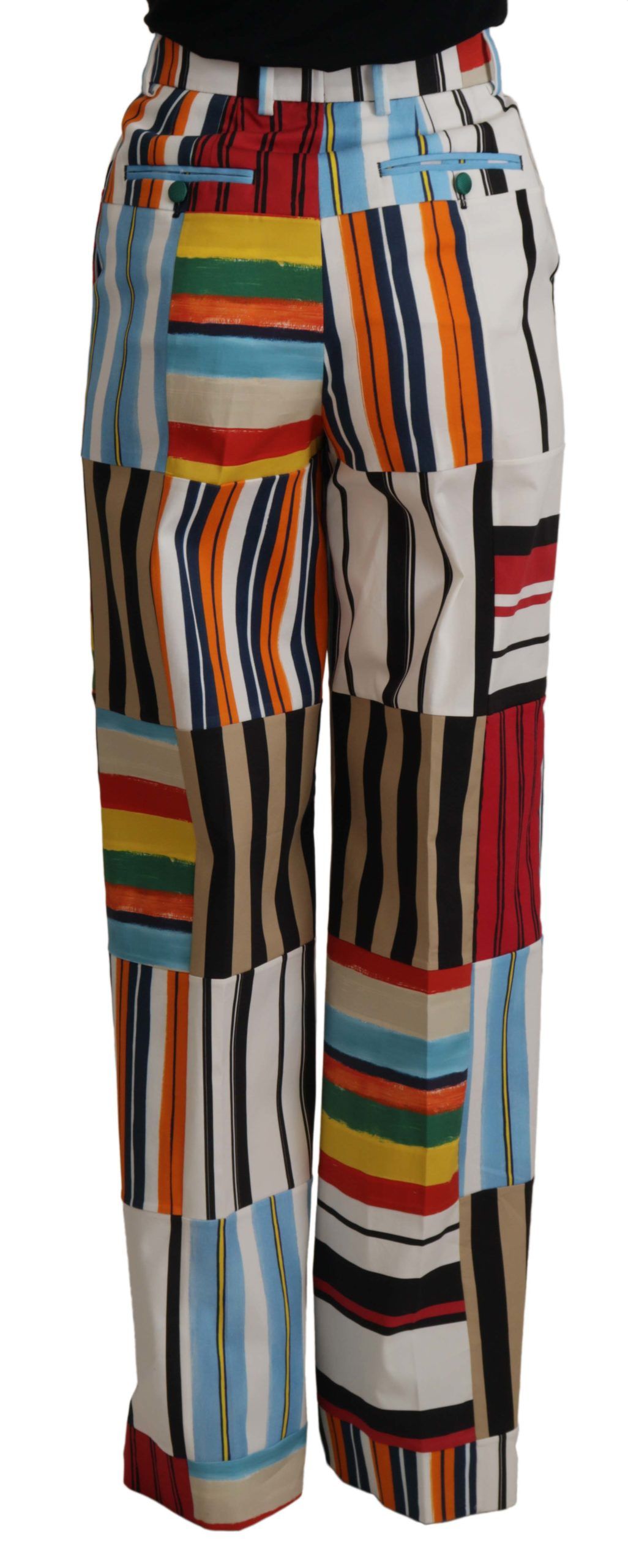 Dolce & Gabbana Mehrfarbig gestreifte Baumwollhose mit hoher Taille