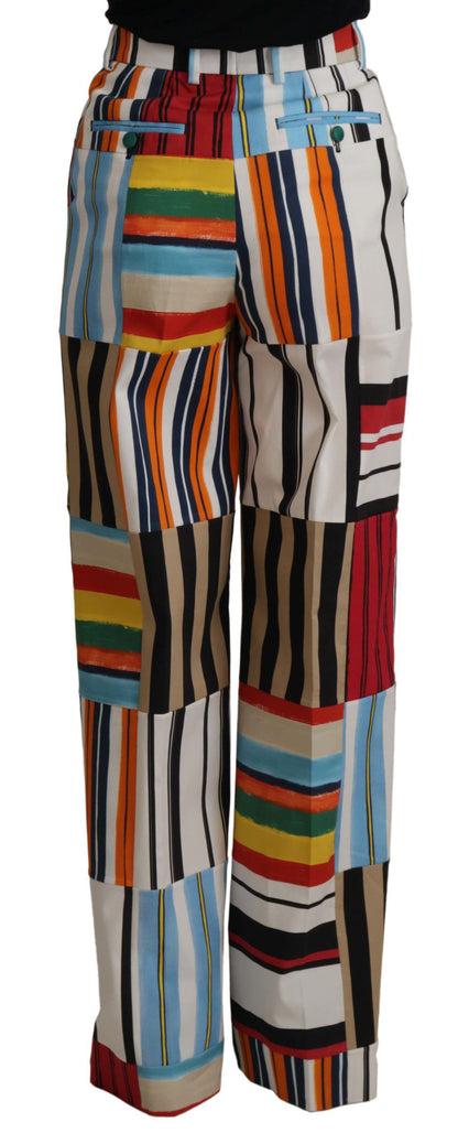 Dolce & Gabbana Mehrfarbig gestreifte Baumwollhose mit hoher Taille