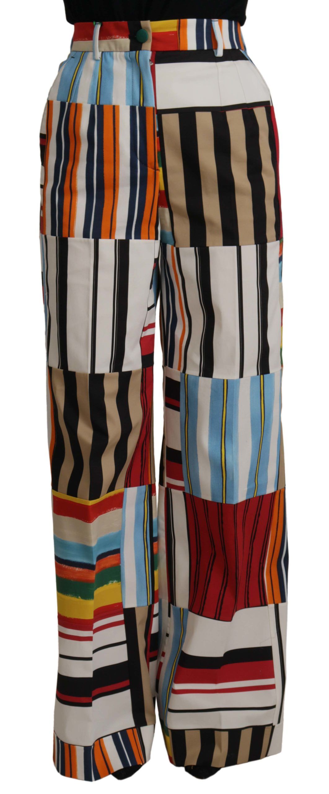 Dolce & Gabbana Mehrfarbig gestreifte Baumwollhose mit hoher Taille