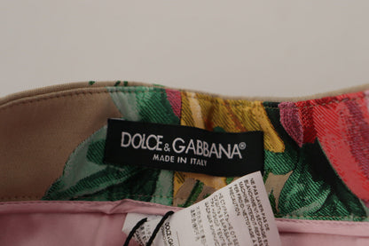 Dolce & Gabbana Beige geblümtes Kleid Formale Hose mit hoher Taille