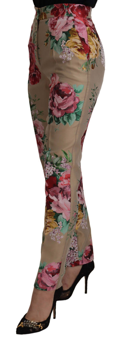 Dolce & Gabbana Beige geblümtes Kleid Formale Hose mit hoher Taille