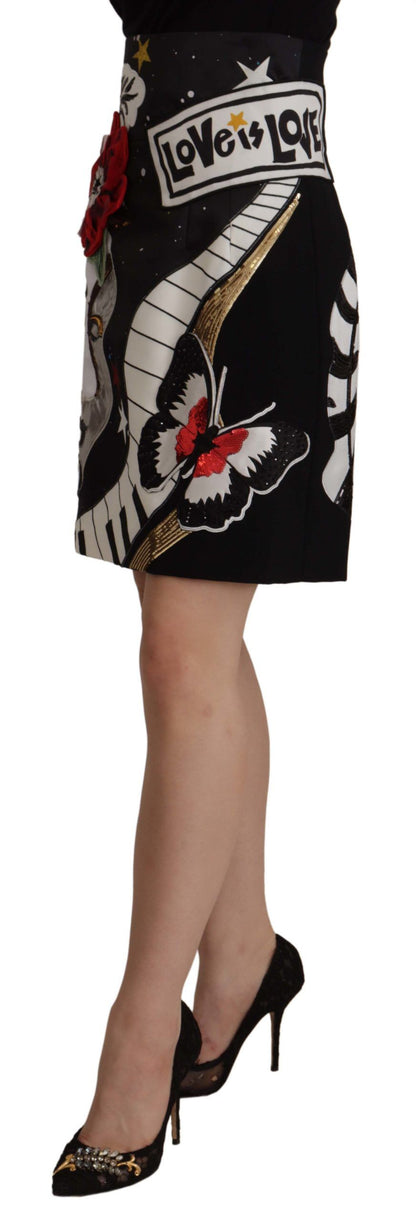 Dolce & Gabbana Schwarzer Liebesuhr Pailletten-Piano-Rock