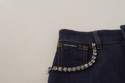 Dolce & Gabbana Blaue Denim Stretch Crystal Hot Pants Shorts