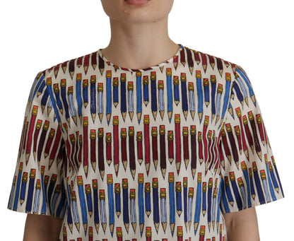 Dolce & Gabbana Weiße T-Shirt-Bluse mit Bleistiftdruck aus Baumwolle