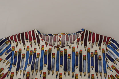 Dolce & Gabbana Weiße T-Shirt-Bluse mit Bleistiftdruck aus Baumwolle