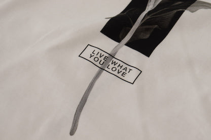 Dolce & Gabbana Weiß Schwarz Rosen Baumwoll-T-Shirt mit Rundhalsausschnitt