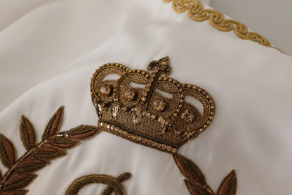 Dolce & Gabbana Weißes Seiden-Gold-DG-Kronenkristall-Blusentop