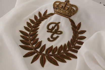 Dolce & Gabbana Weißes Seiden-Gold-DG-Kronenkristall-Blusentop