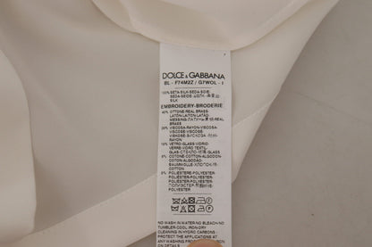 Dolce & Gabbana Weißes Seiden-Gold-DG-Kronenkristall-Blusentop