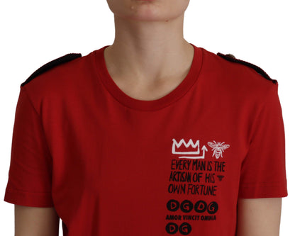 Dolce & Gabbana Rotes Amor Vincit Omnia T-Shirt mit Rundhalsausschnitt