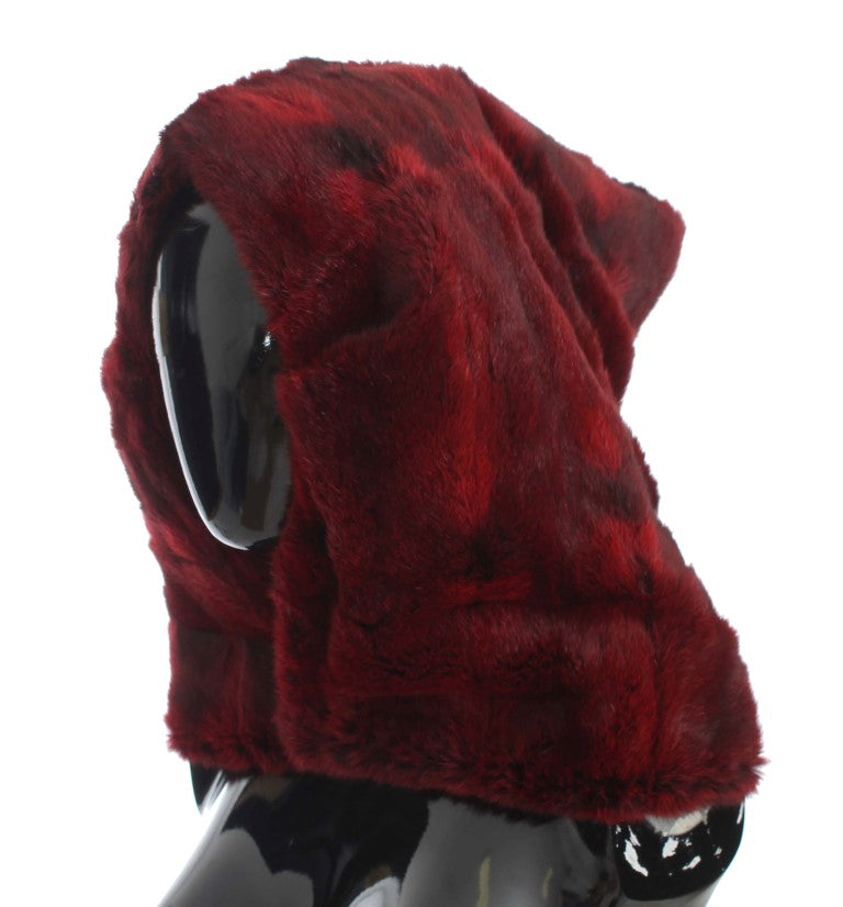 Dolce & Gabbana Bordeaux Hamster Pelz Häkelkapuze Schal Mütze