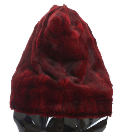 Dolce & Gabbana Bordeaux Hamster Pelz Häkelkapuze Schal Mütze