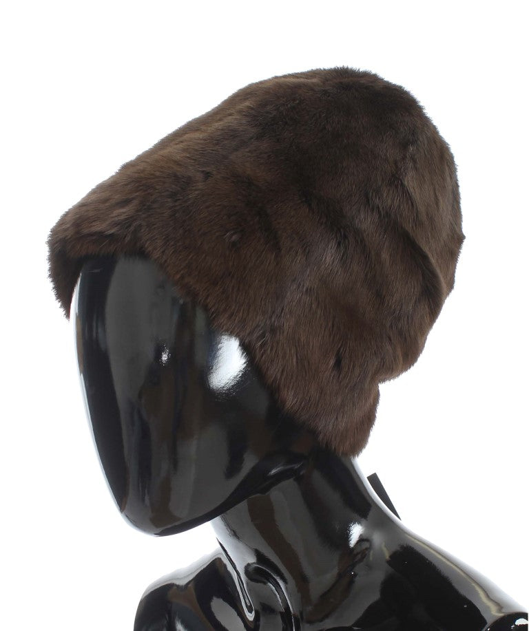 Dolce & Gabbana Braunes Wieselpelz Damen Kaschmirmütze Beanie