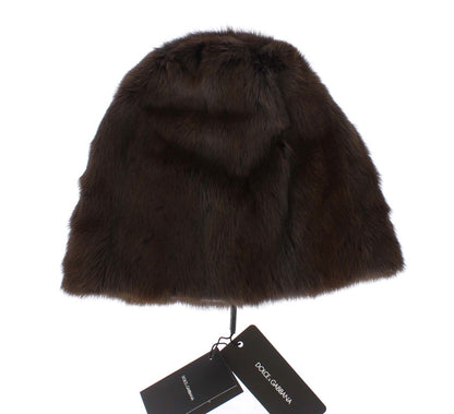 Dolce & Gabbana Braunes Wieselpelz Damen Kaschmirmütze Beanie