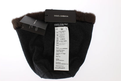 Dolce & Gabbana Braunes Wieselpelz Damen Kaschmirmütze Beanie