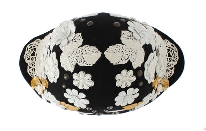 Dolce & Gabbana Schwarz Wolle Weiß Floral Gold Leaf Hut