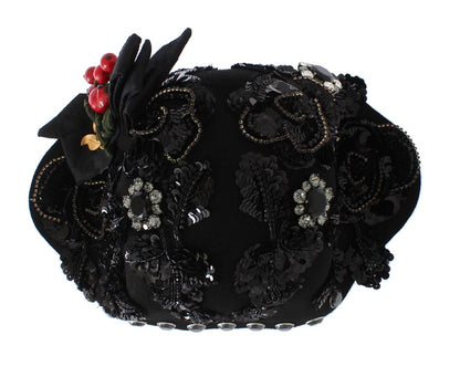Dolce & Gabbana Schwarz Kristall Gold Kirschen Brosche Hut