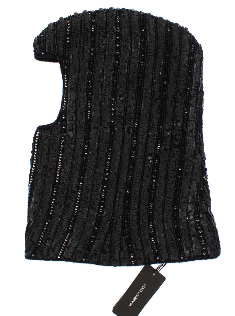 Dolce & Gabbana Schwarzer gestrickter Pailletten-Kapuzenschal Mütze