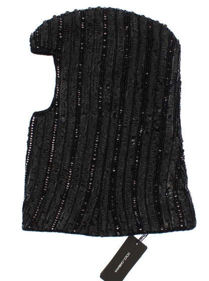 Dolce & Gabbana Schwarzer gestrickter Pailletten-Kapuzenschal Mütze