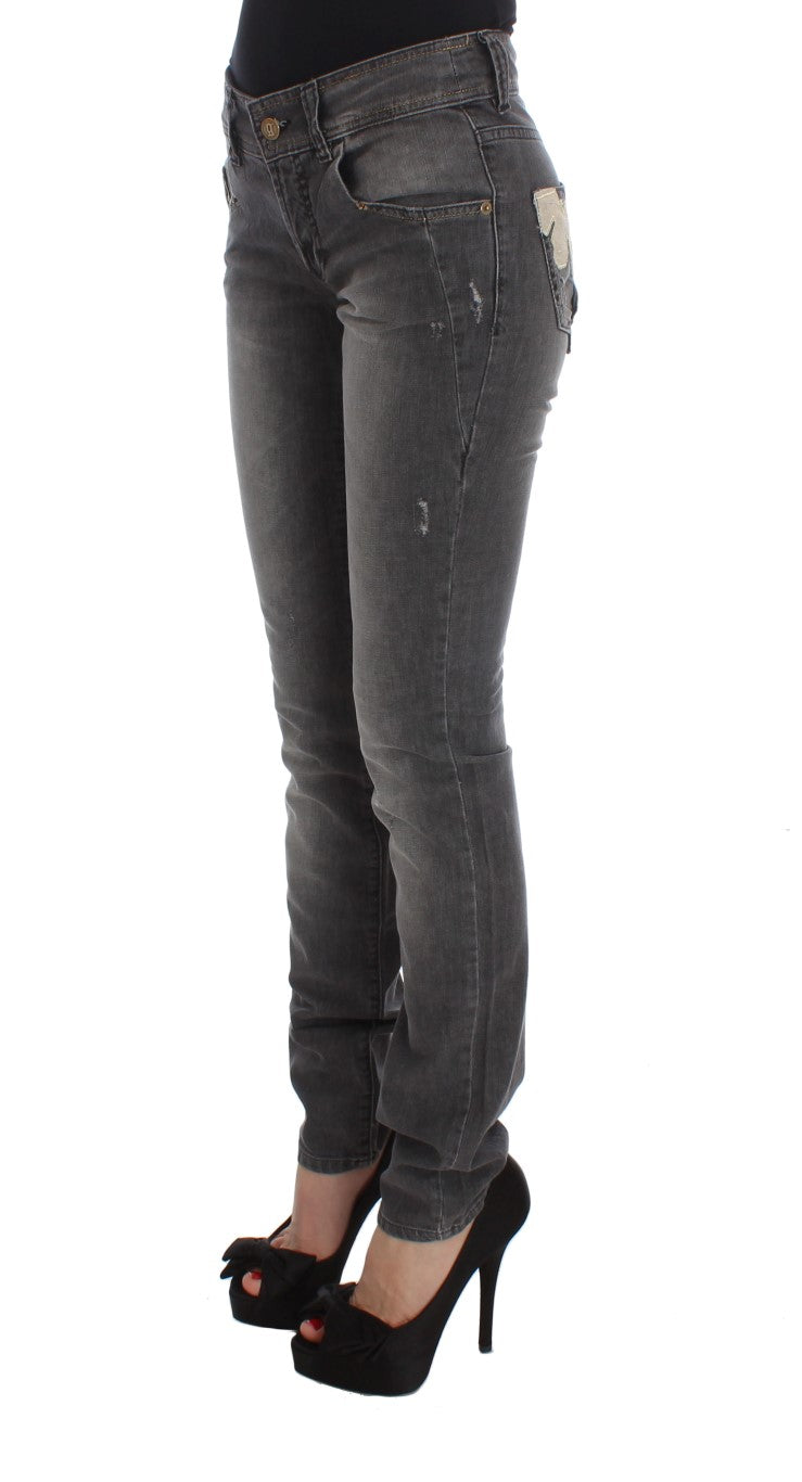 John Galliano Graue Waschung Baumwollmischung Slim Fit Stretch Jeans