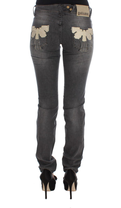 John Galliano Graue Waschung Baumwollmischung Slim Fit Stretch Jeans