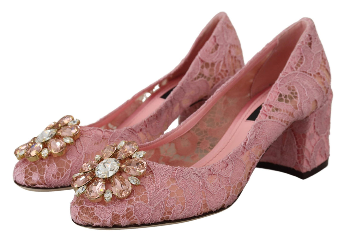 Dolce & Gabbana Rosa Taormina Spitze Kristall décolleté Pastell Schuhe