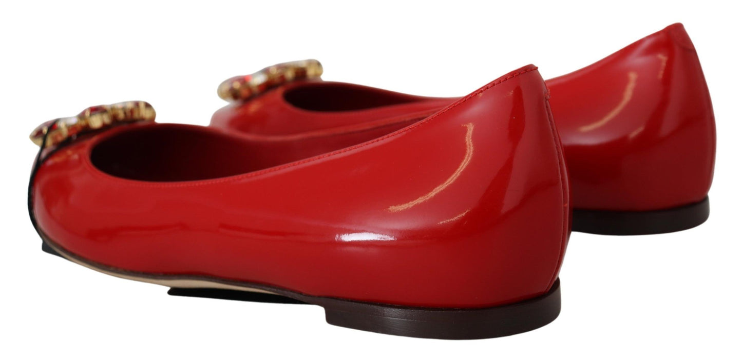 Dolce & Gabbana Rot Leder Kristalle Loafers Flats Schuhe