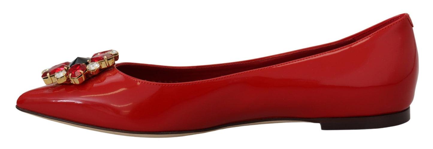 Dolce & Gabbana Rot Leder Kristalle Loafers Flats Schuhe
