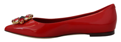 Dolce & Gabbana Rot Leder Kristalle Loafers Flats Schuhe