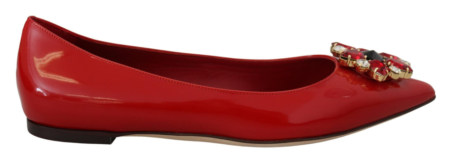 Dolce & Gabbana Rot Leder Kristalle Loafers Flats Schuhe