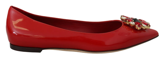 Dolce & Gabbana Red Leather Crystal Loafers Flats Shoes