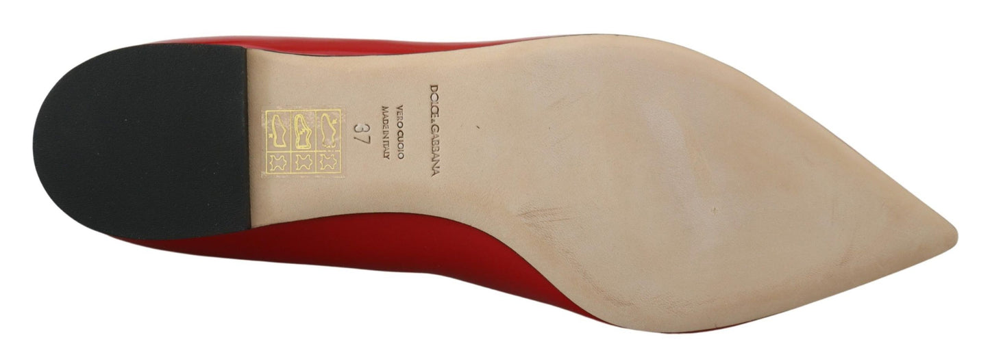 Dolce & Gabbana Rot Leder Kristalle Loafers Flats Schuhe