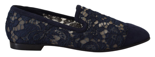 Dolce & Gabbana Blue Floral Lace Slip-On Loafers and Flats