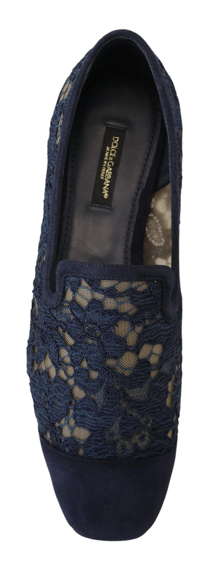 Dolce & Gabbana Blau Floral Spitze Slip Ons Loafers Flats Schuhe