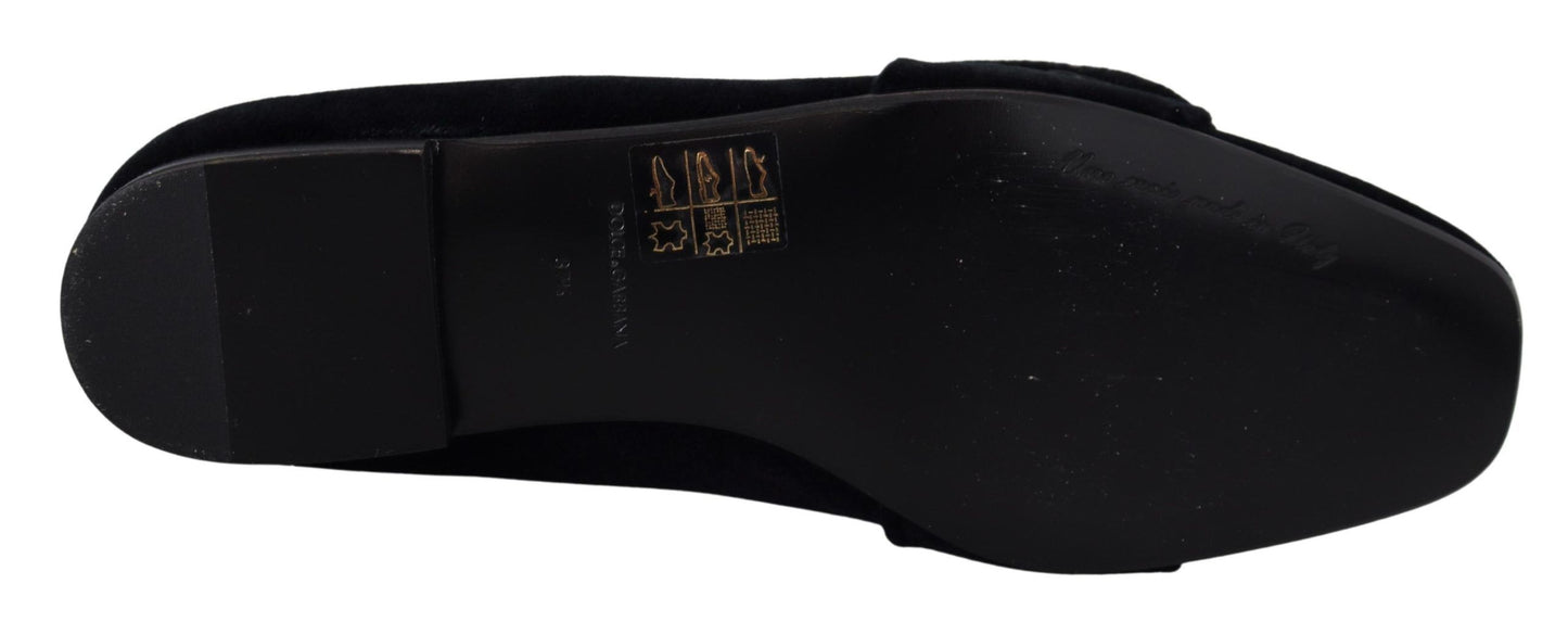 Dolce & Gabbana Schwarz Samt Kristalle Loafers Flats Schuhe