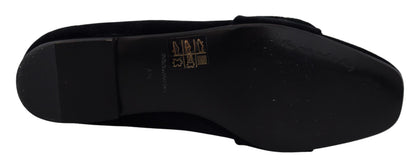 Dolce & Gabbana Schwarz Samt Kristalle Loafers Flats Schuhe